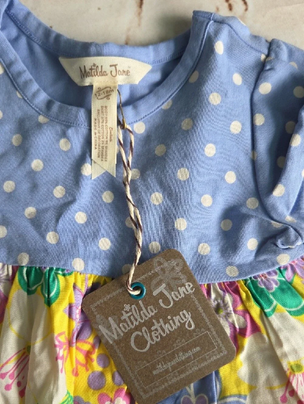 Matilda Jane Light Blue Polka Dot Bodice with Multicolor Floral Skirt